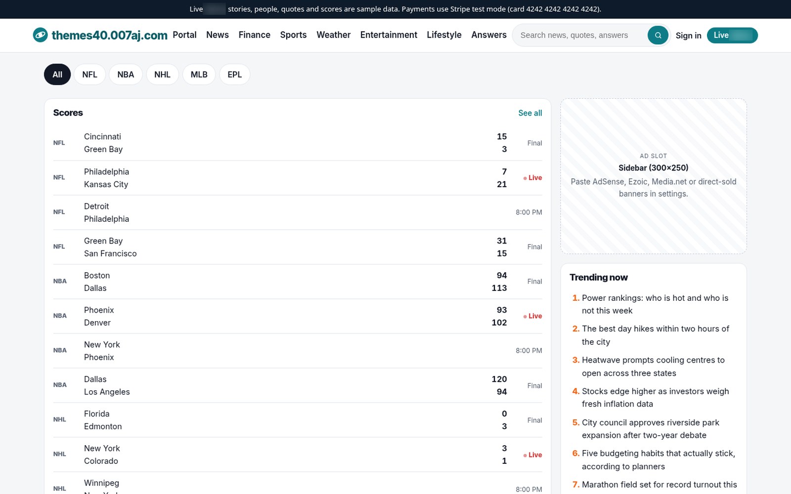 Live scores and fixtures across leagues