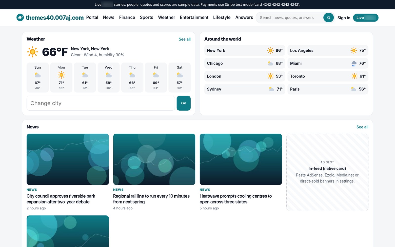 Weather with current conditions and a 7-day forecast by city