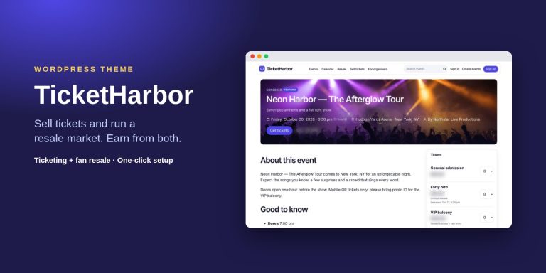 TicketHarbor – Event Ticketing & Resale WordPress Theme