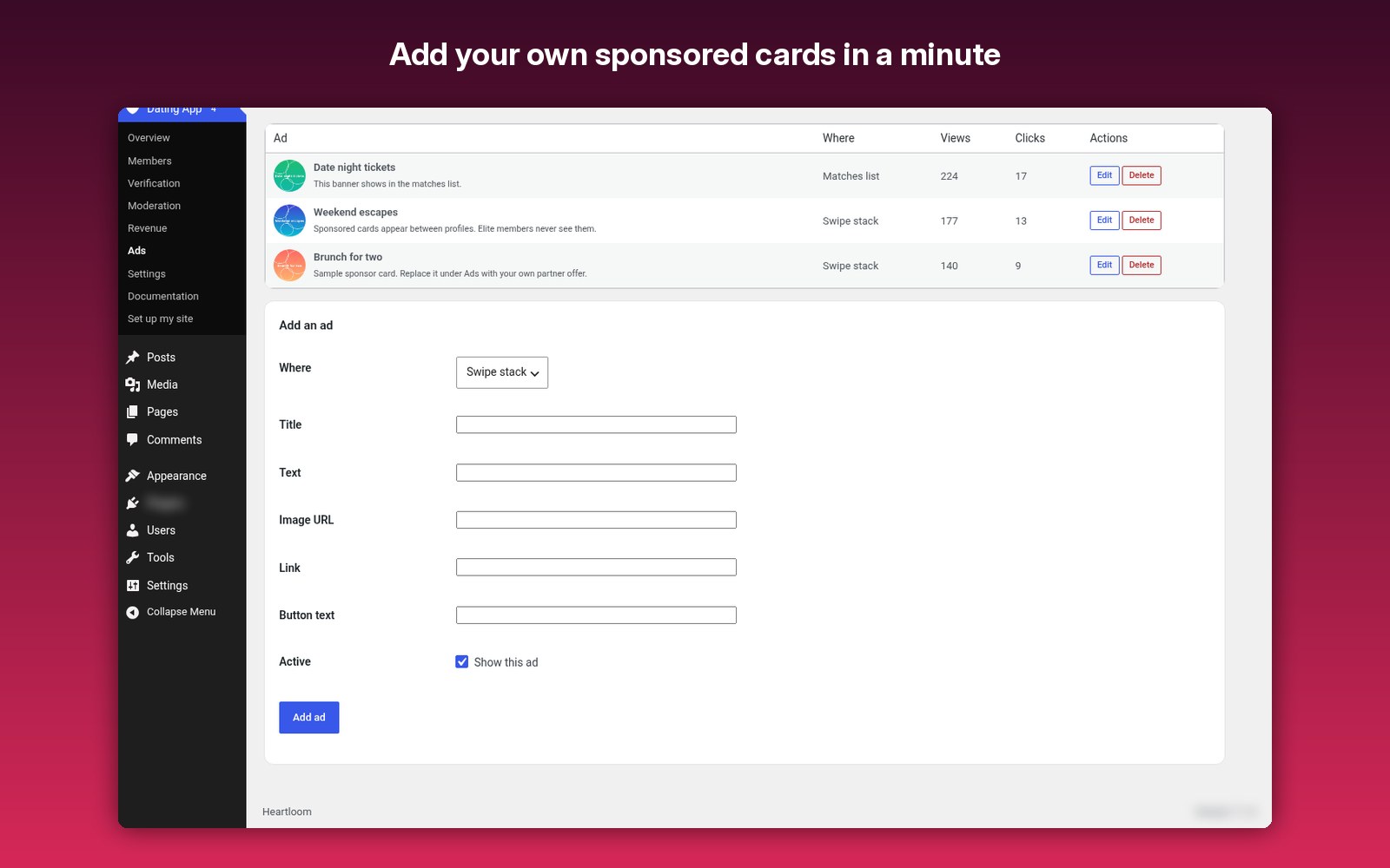 Add your own sponsored cards in a minute