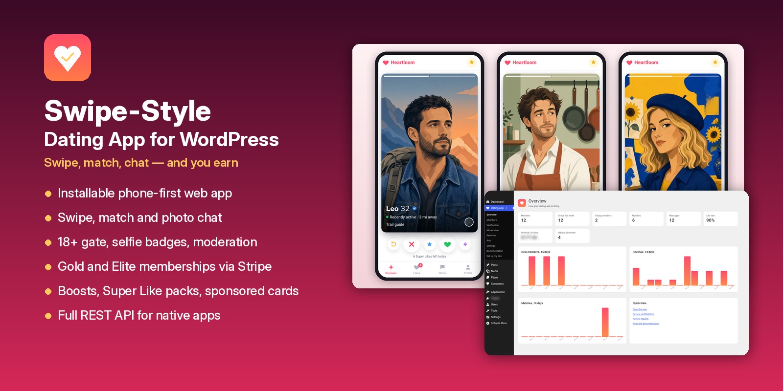 Swipe-style dating app for WordPress