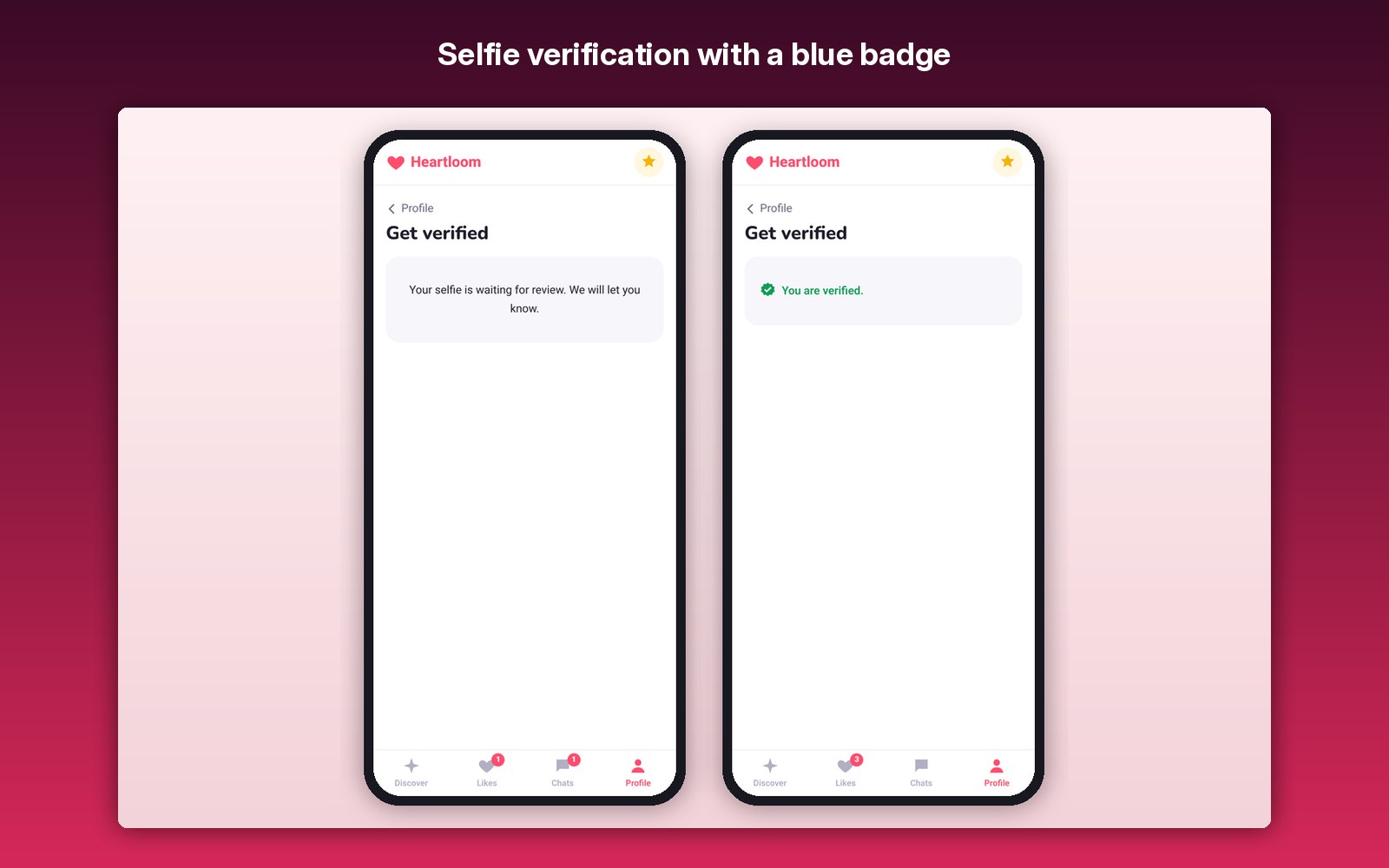 Selfie verification with a blue badge