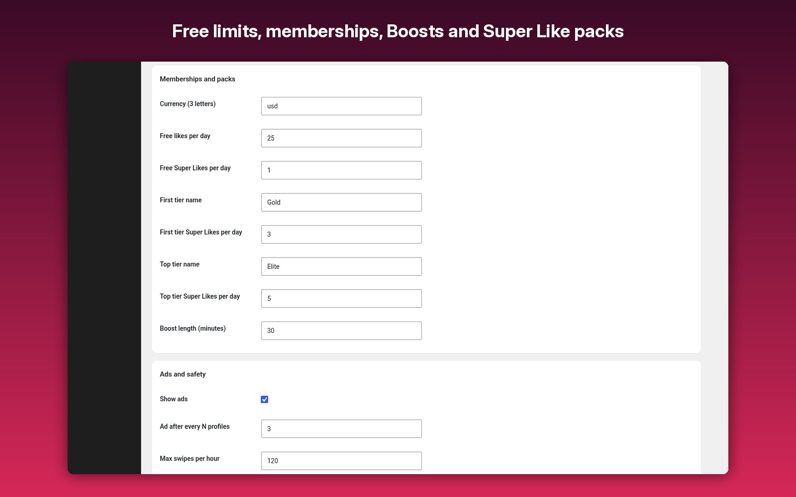 Free limits, memberships, Boosts and Super Like packs