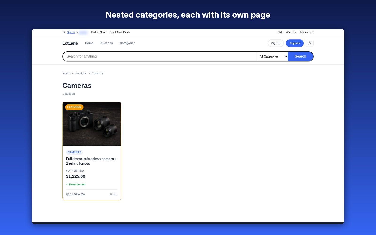 Nested categories, each with its own page