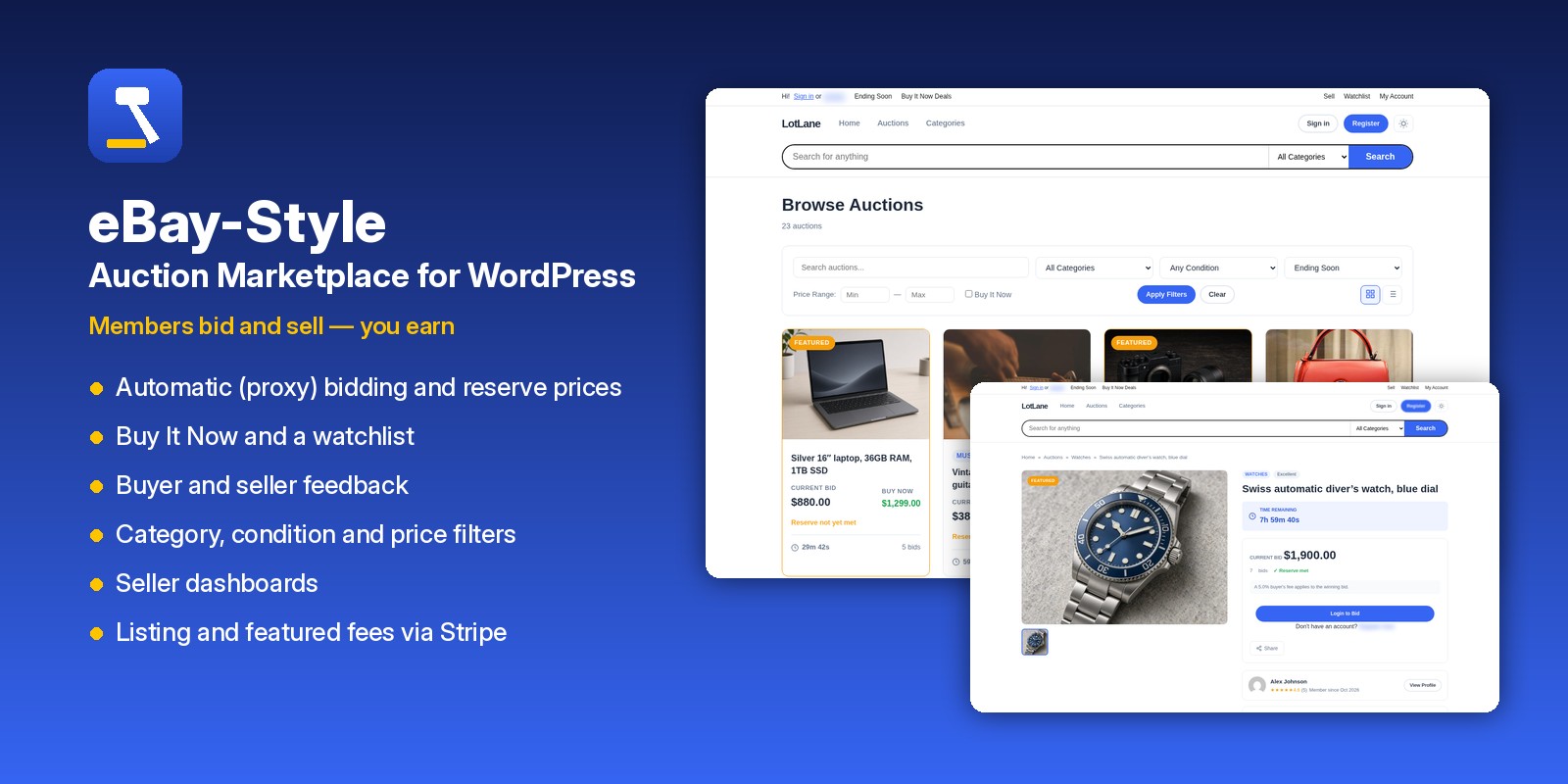 eBay-style auction marketplace for WordPress
