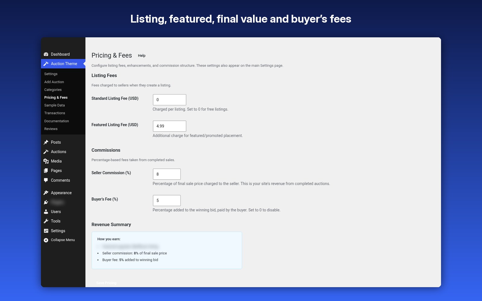 Listing, featured, final value and buyer’s fees