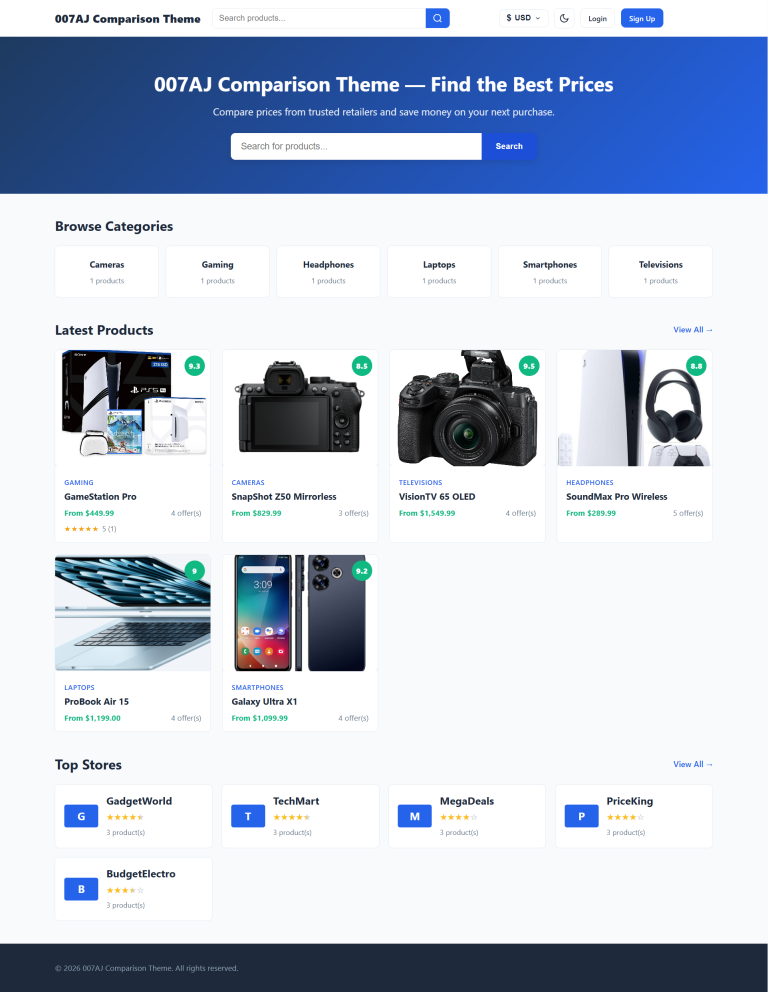 007AJ Comparison Theme – WordPress Price Comparison Theme