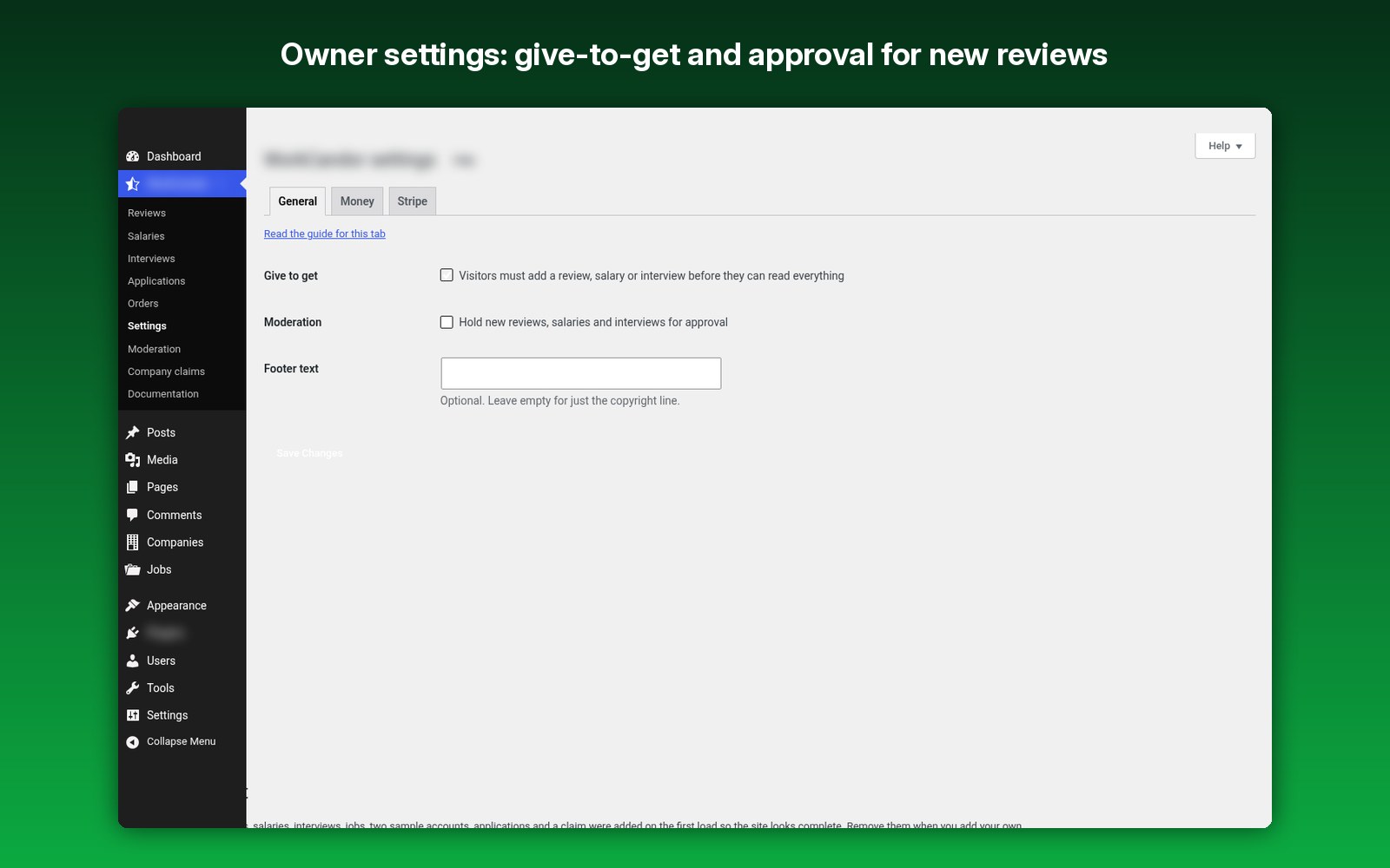 Owner settings: give-to-get and approval for new reviews