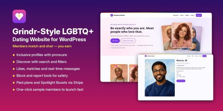 Grindr-Style LGBTQ+ Dating Website for WordPress – Run Your Own Gay Dating App Business