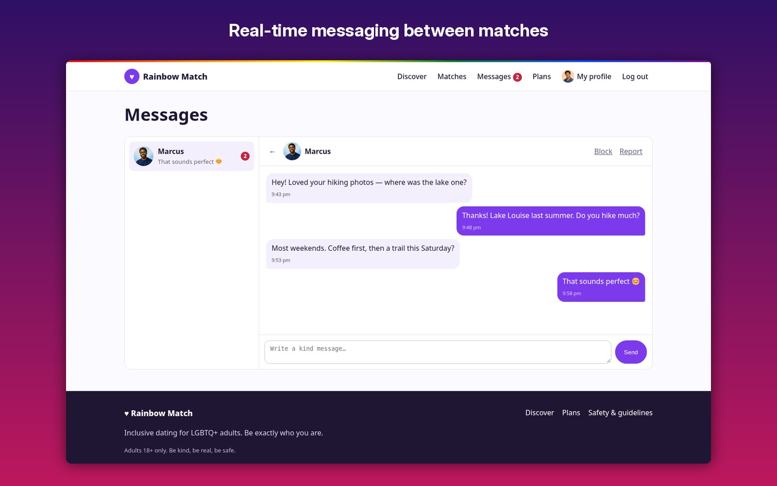 Real-time messaging between matches