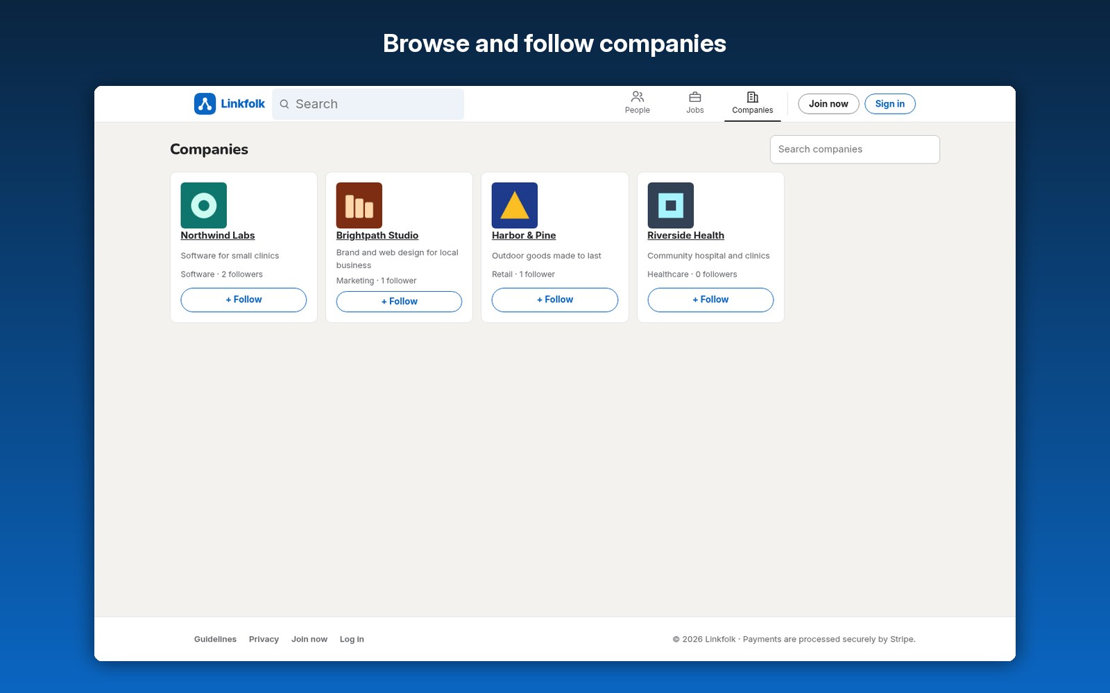 Browse and follow companies