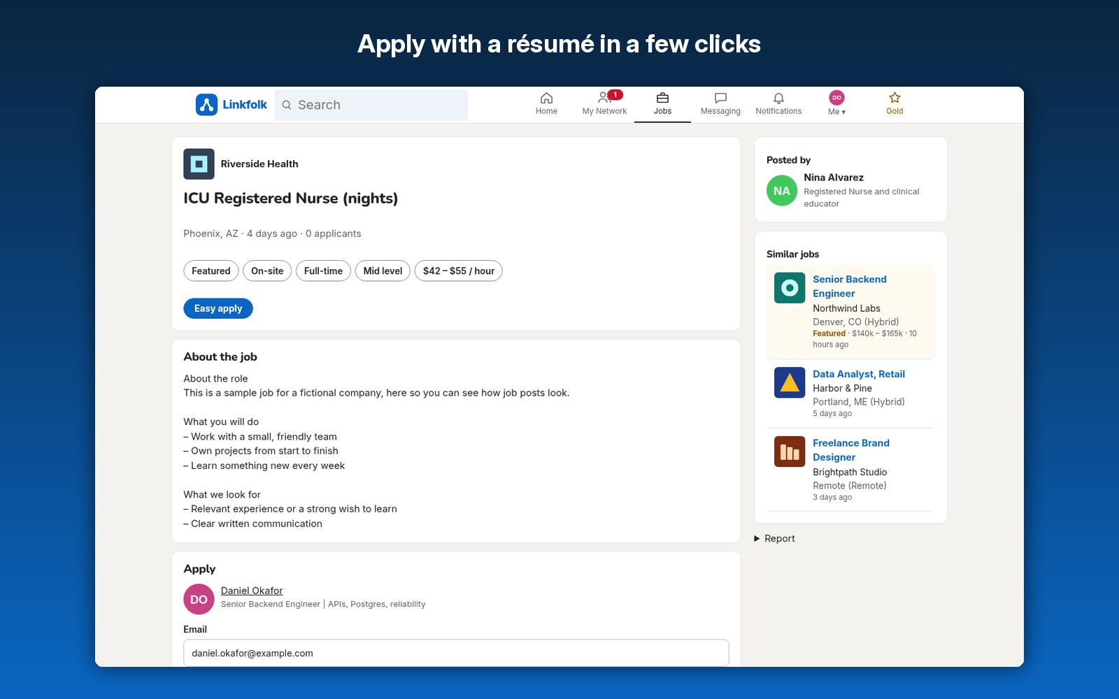 Apply with a résumé in a few clicks