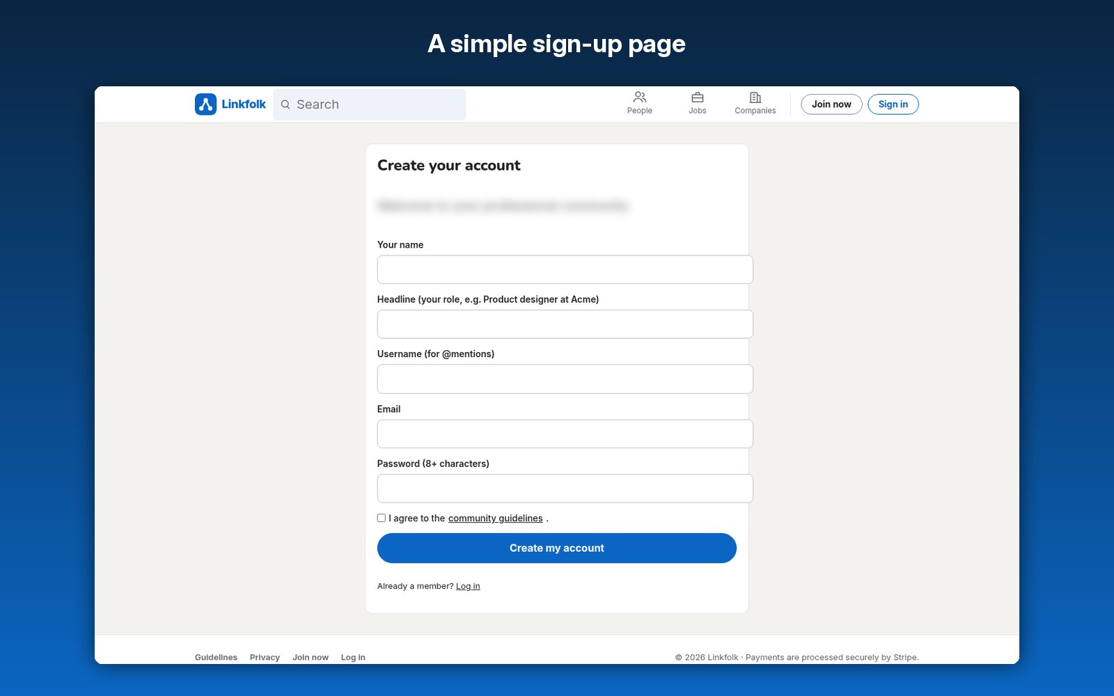 A simple sign-up page
