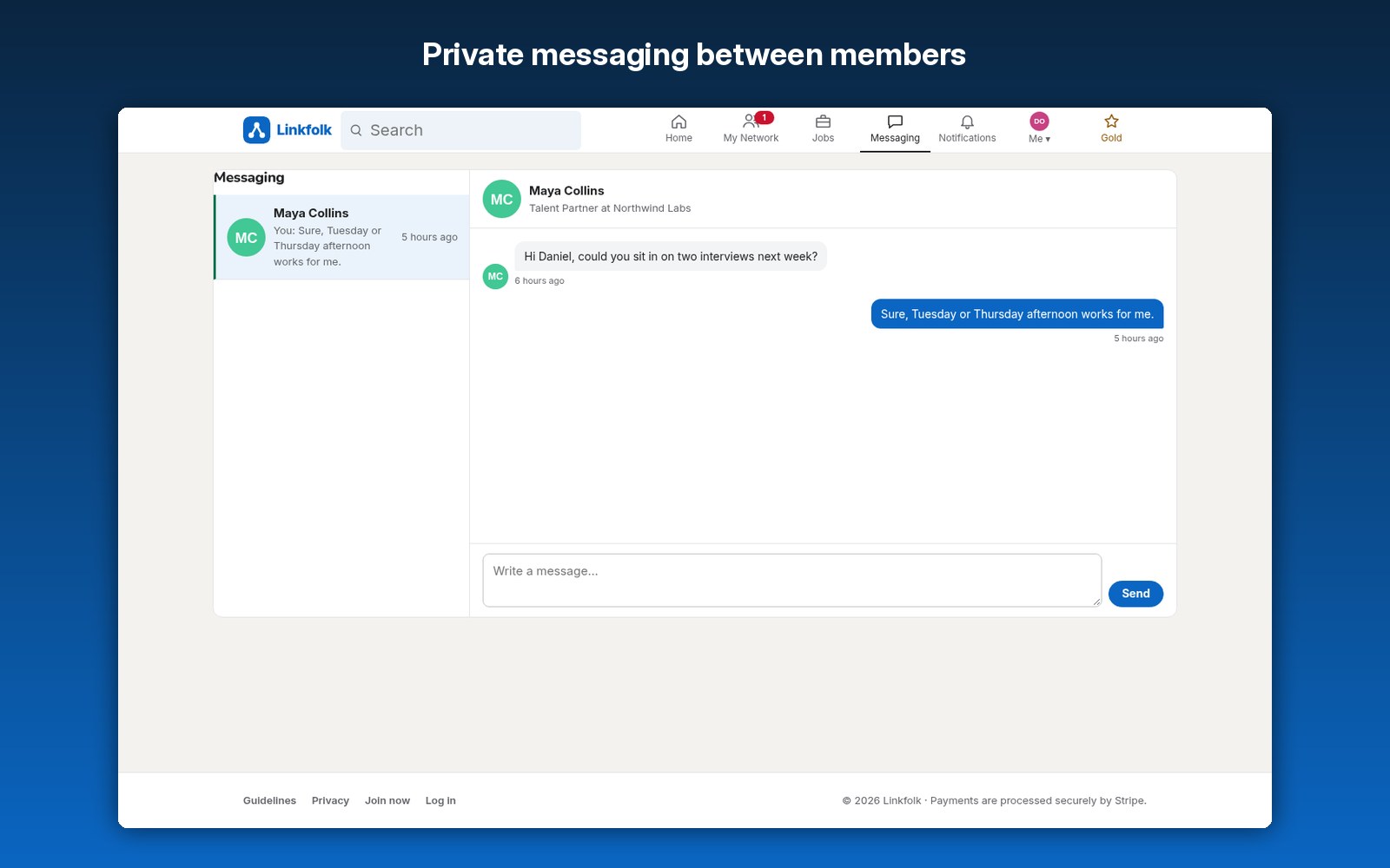 Private messaging between members