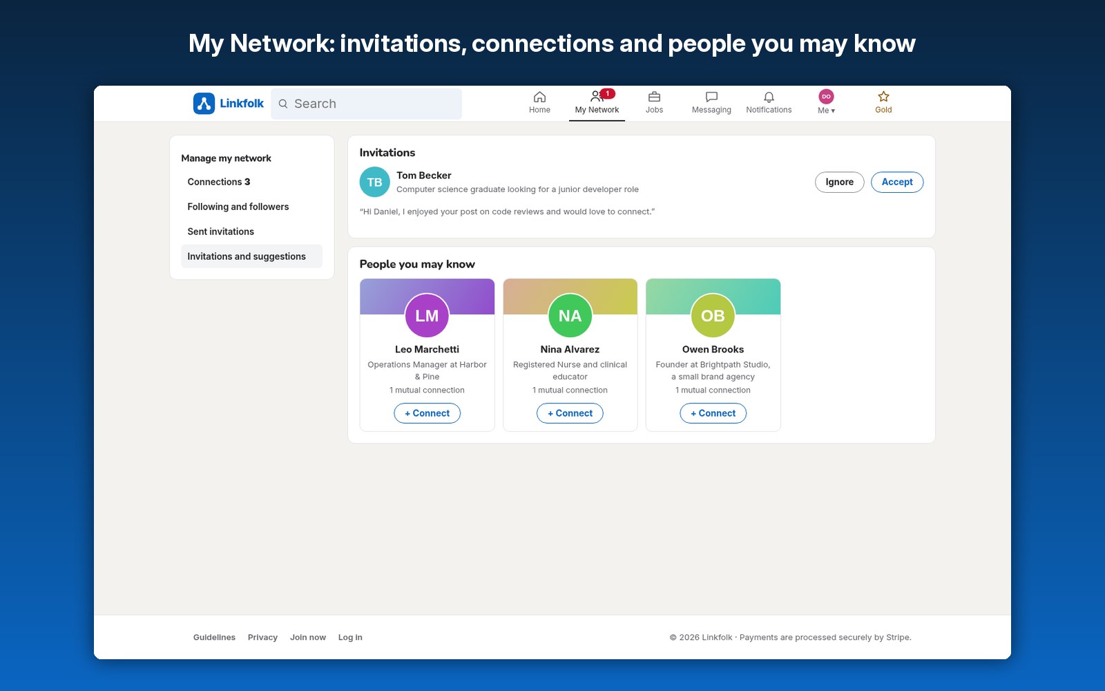 My Network: invitations, connections and people you may know