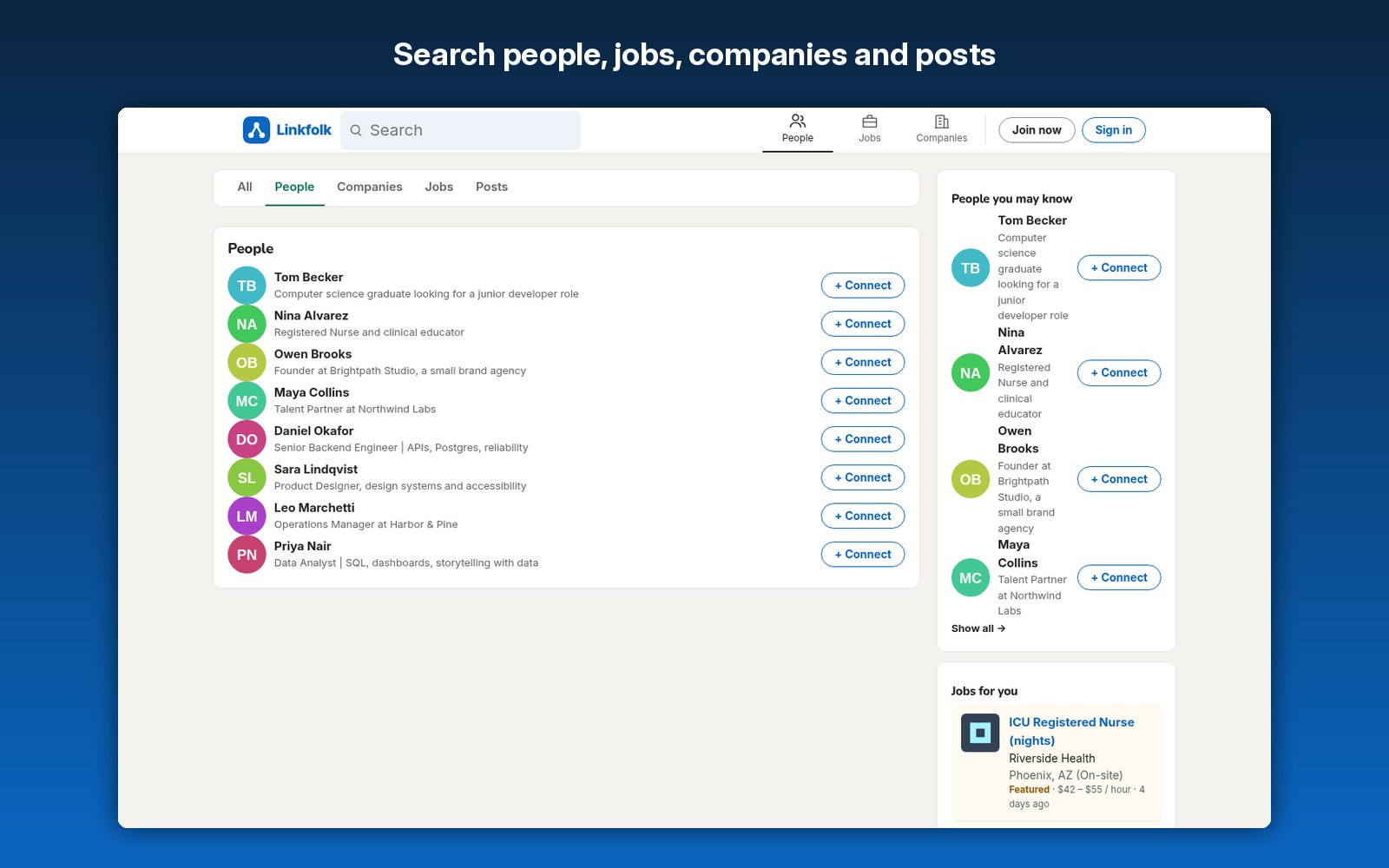 Search people, jobs, companies and posts