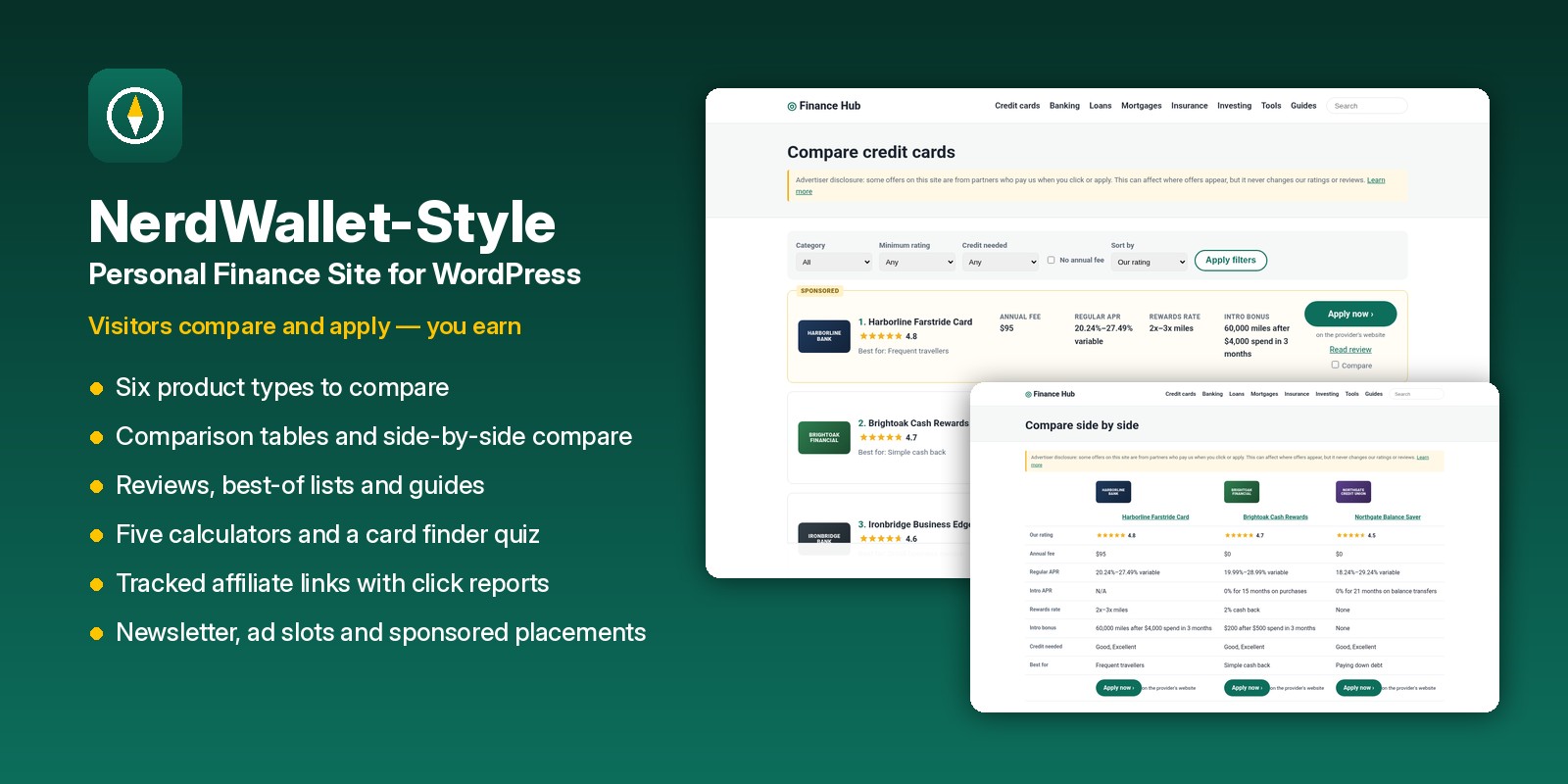 NerdWallet-style personal finance site for WordPress