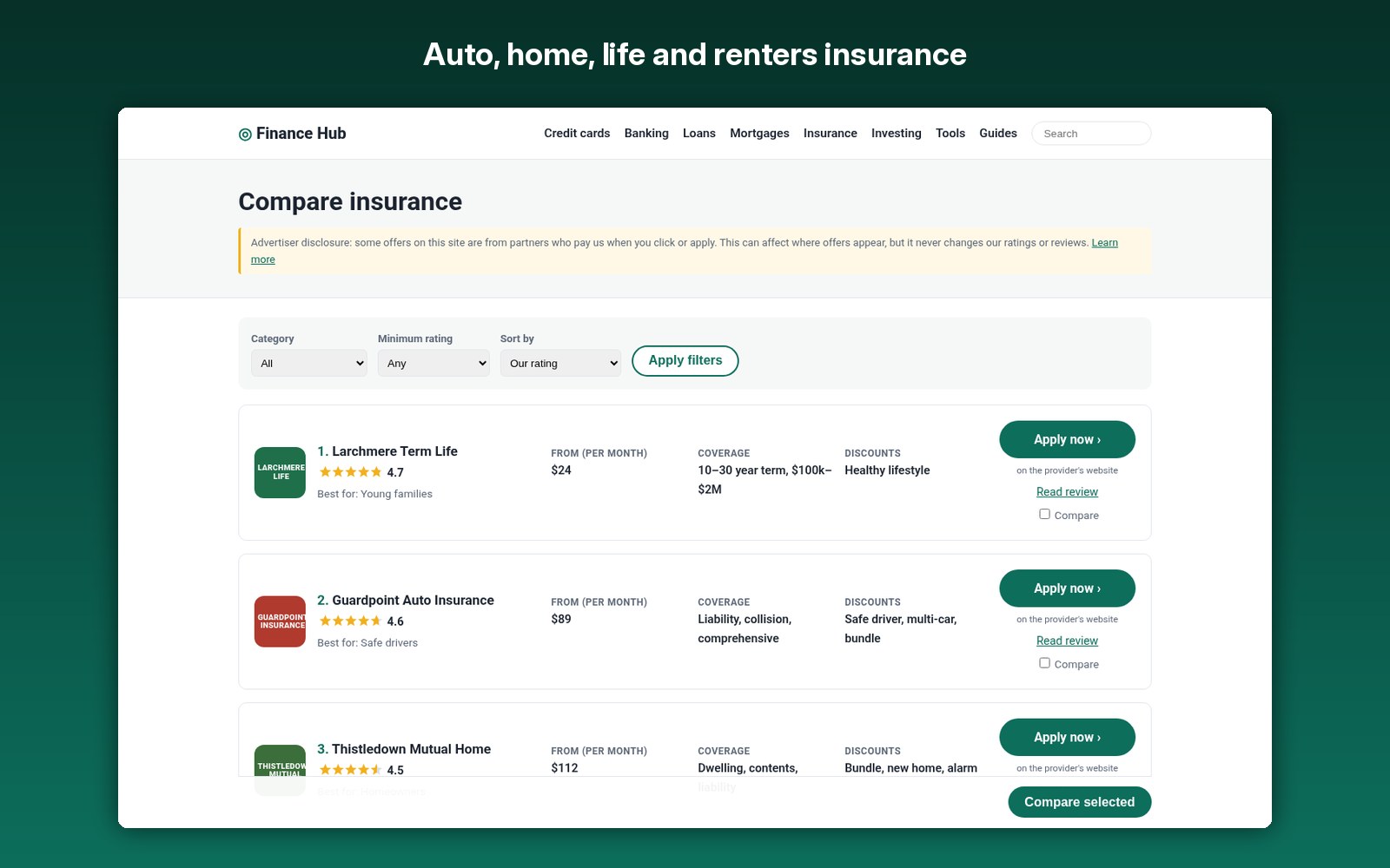 Auto, home, life and renters insurance