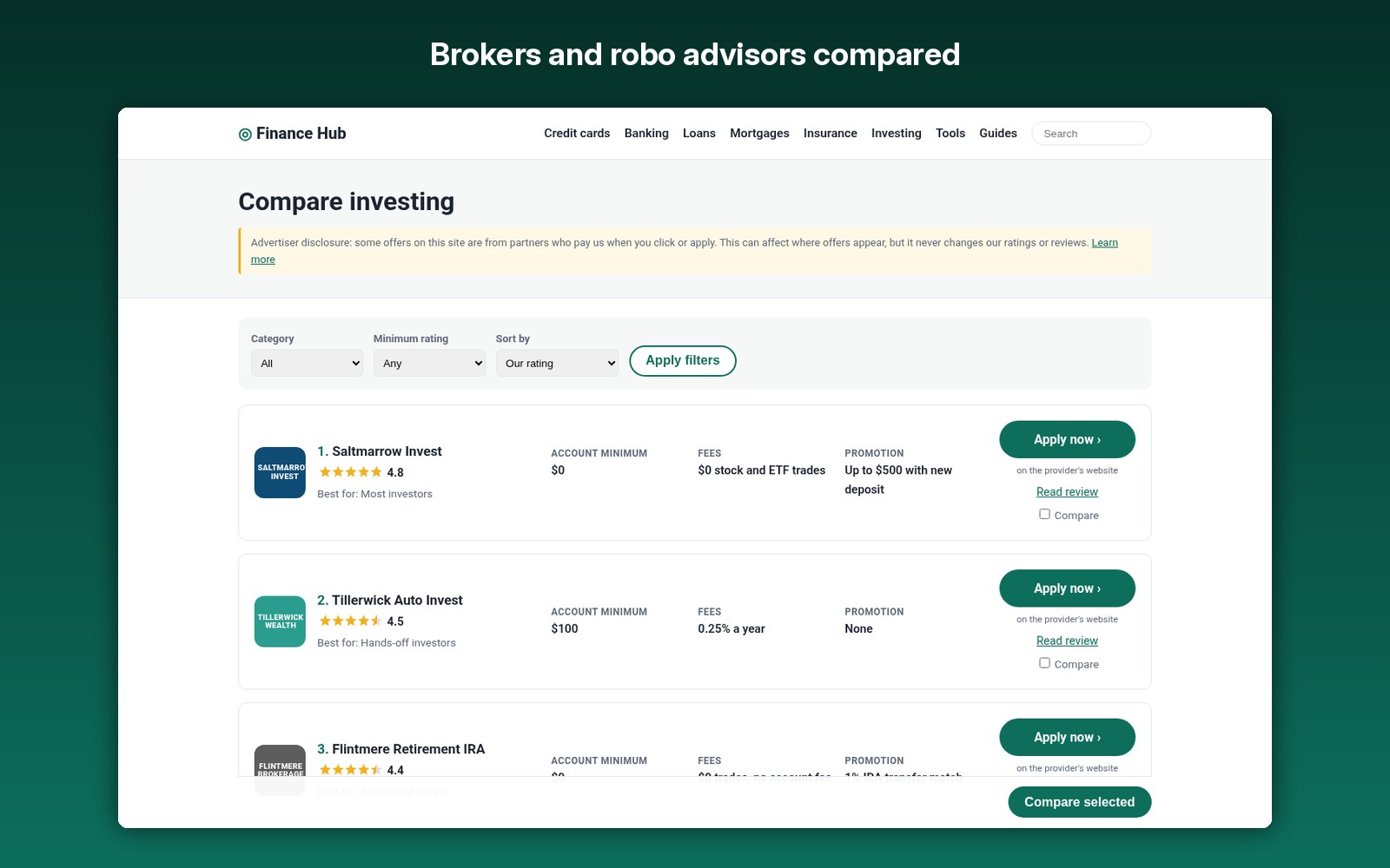 Brokers and robo advisors compared