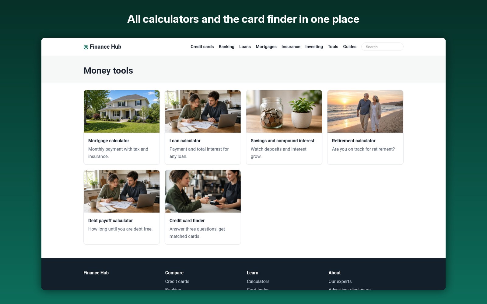 All calculators and the card finder in one place