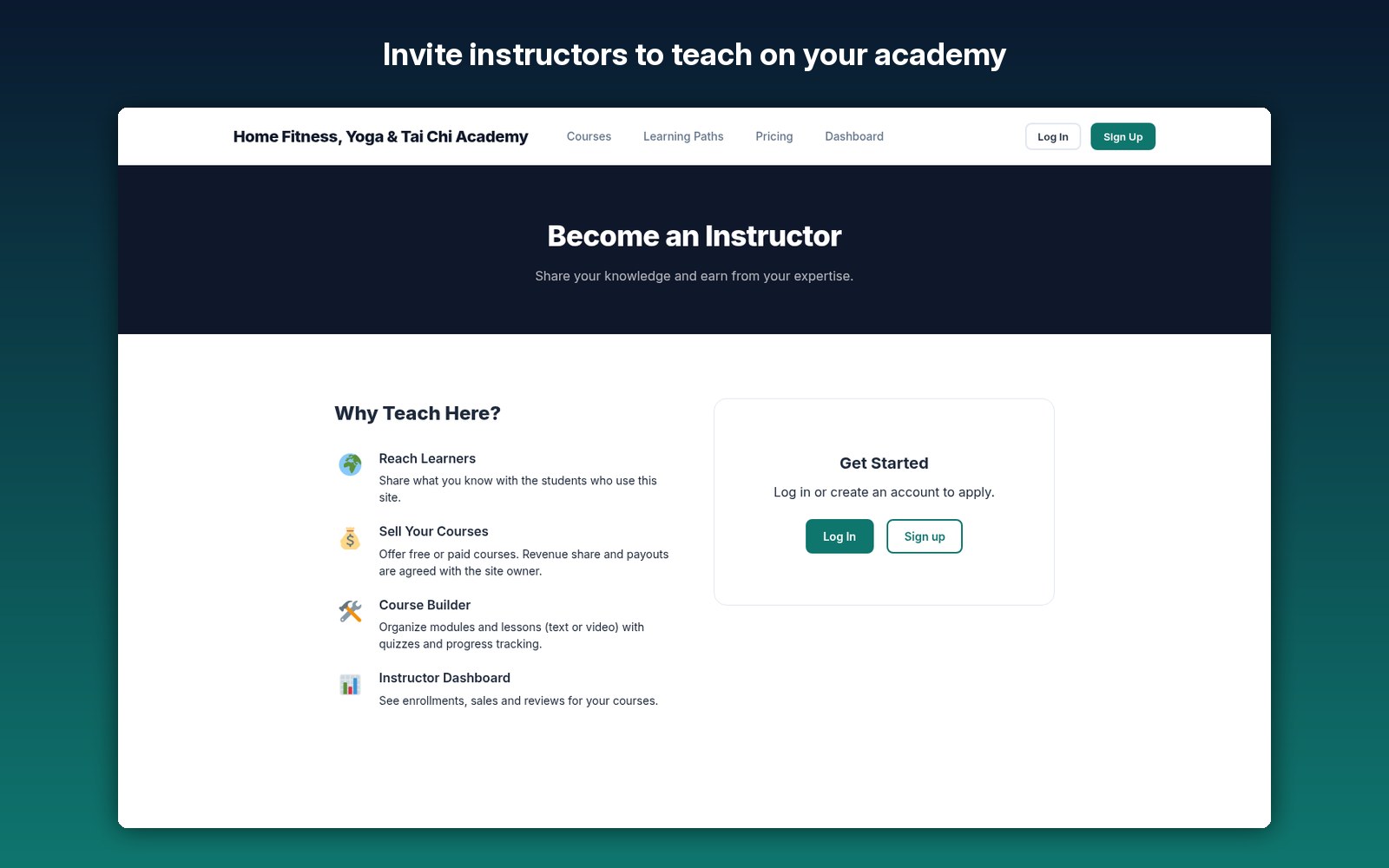Invite instructors to teach on your academy