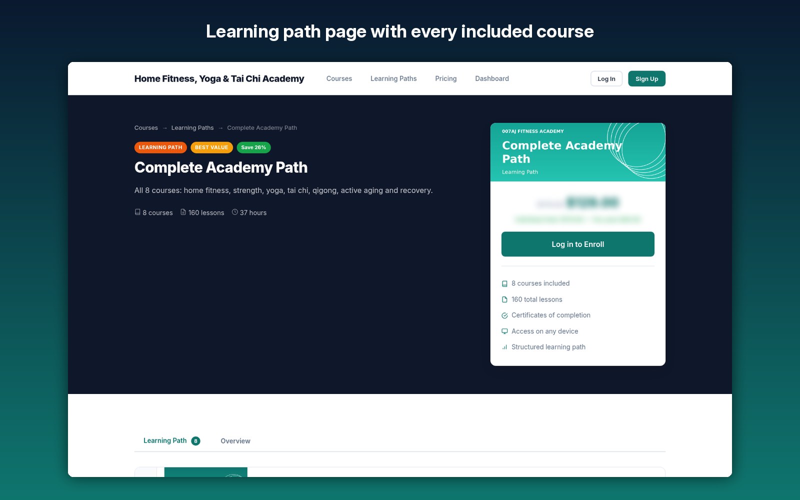 Learning path page with every included course