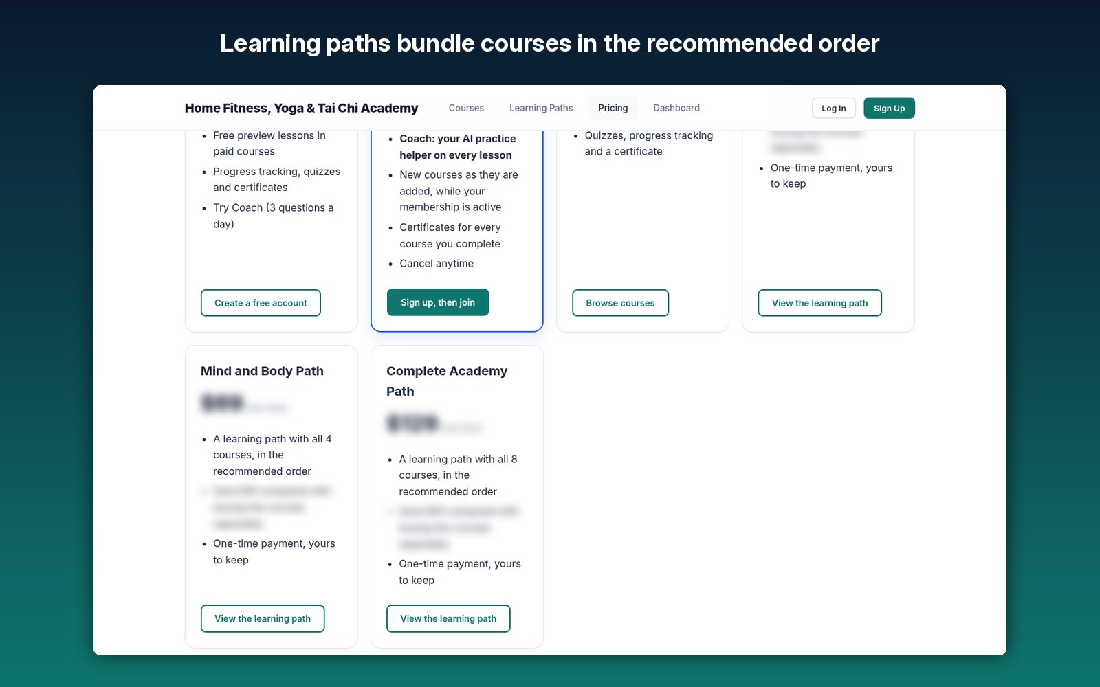 Learning paths bundle courses in the recommended order
