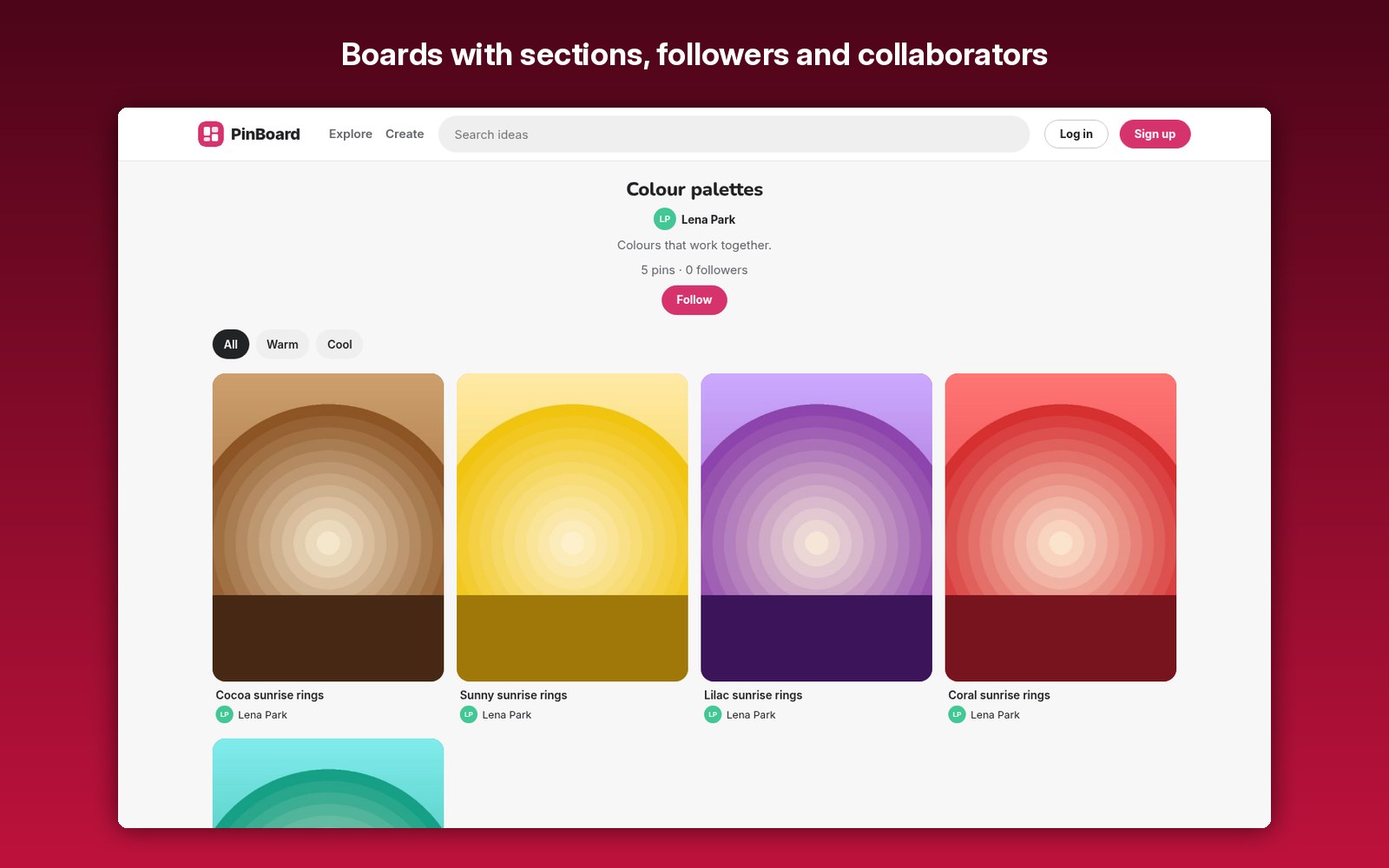 Boards with sections, followers and collaborators