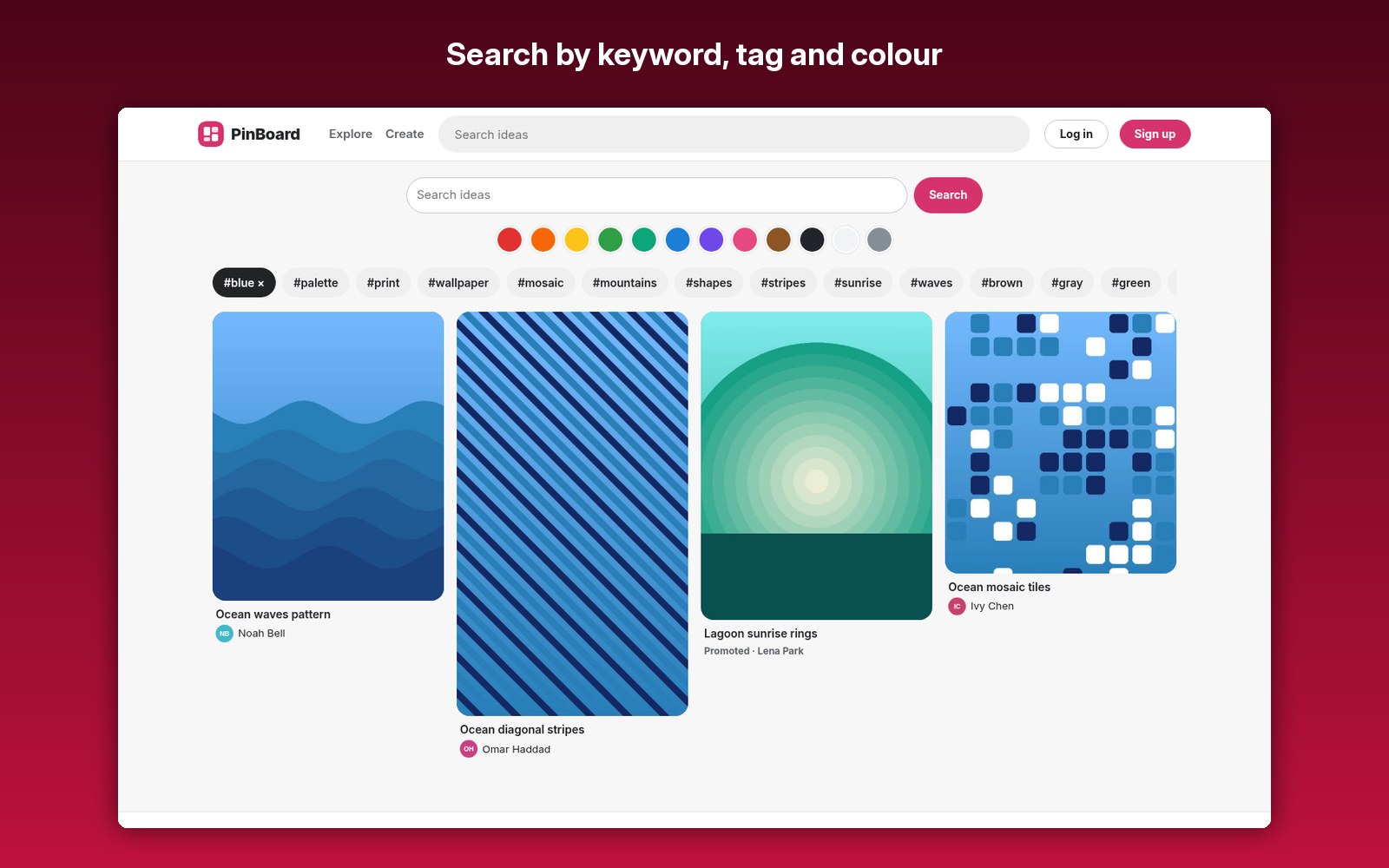 Search by keyword, tag and colour
