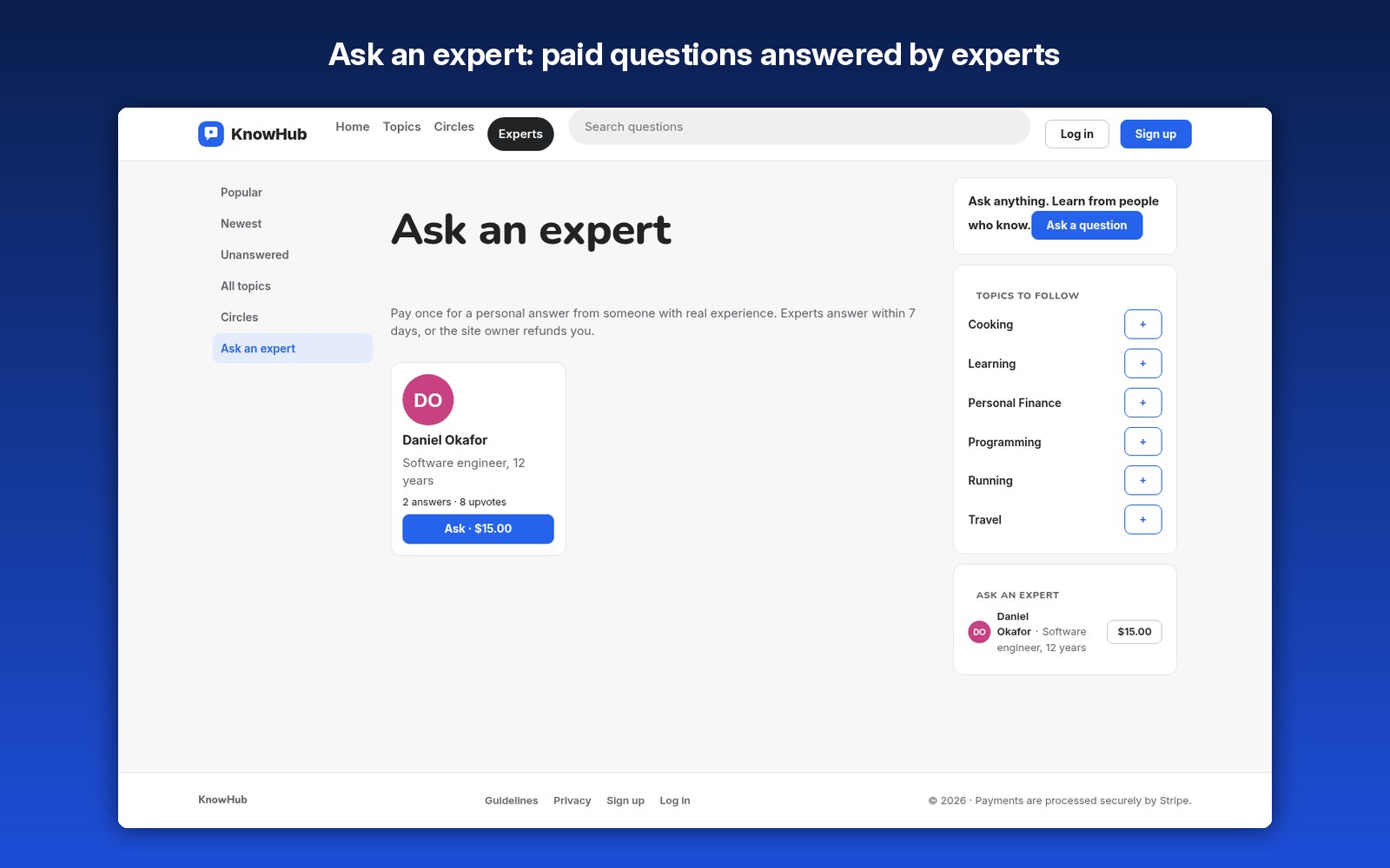 Ask an expert: paid questions answered by experts