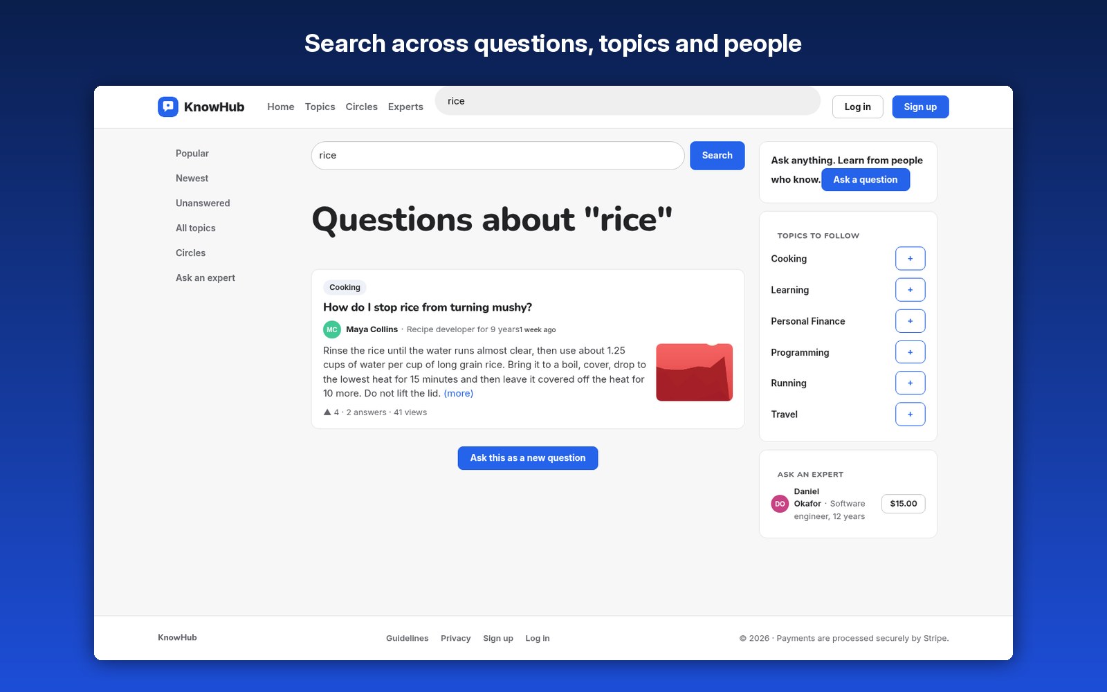 Search across questions, topics and people