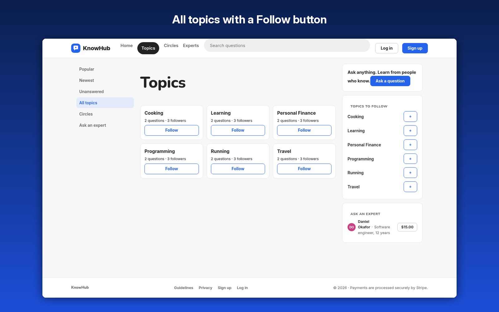 All topics with a Follow button
