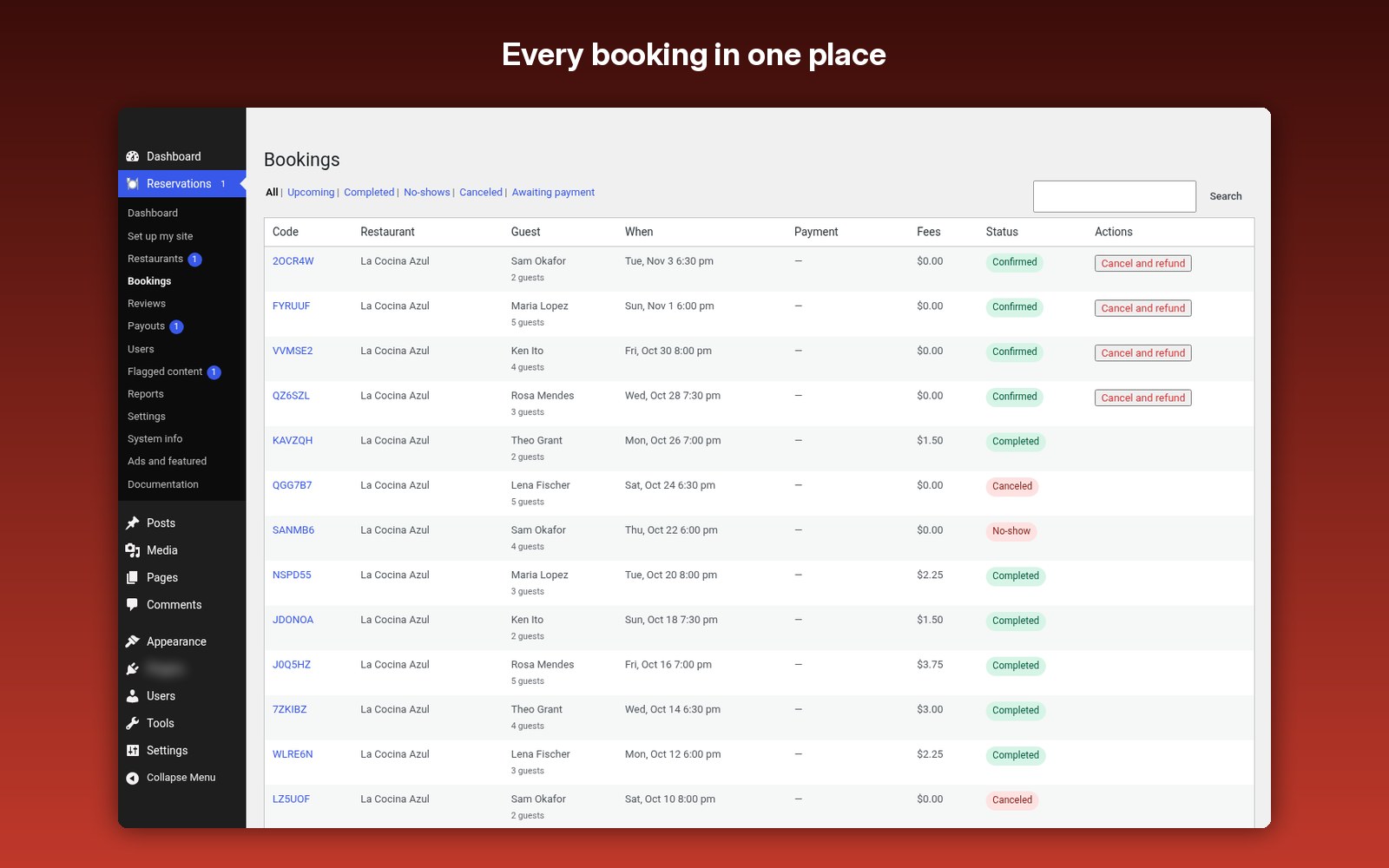 Every booking in one place