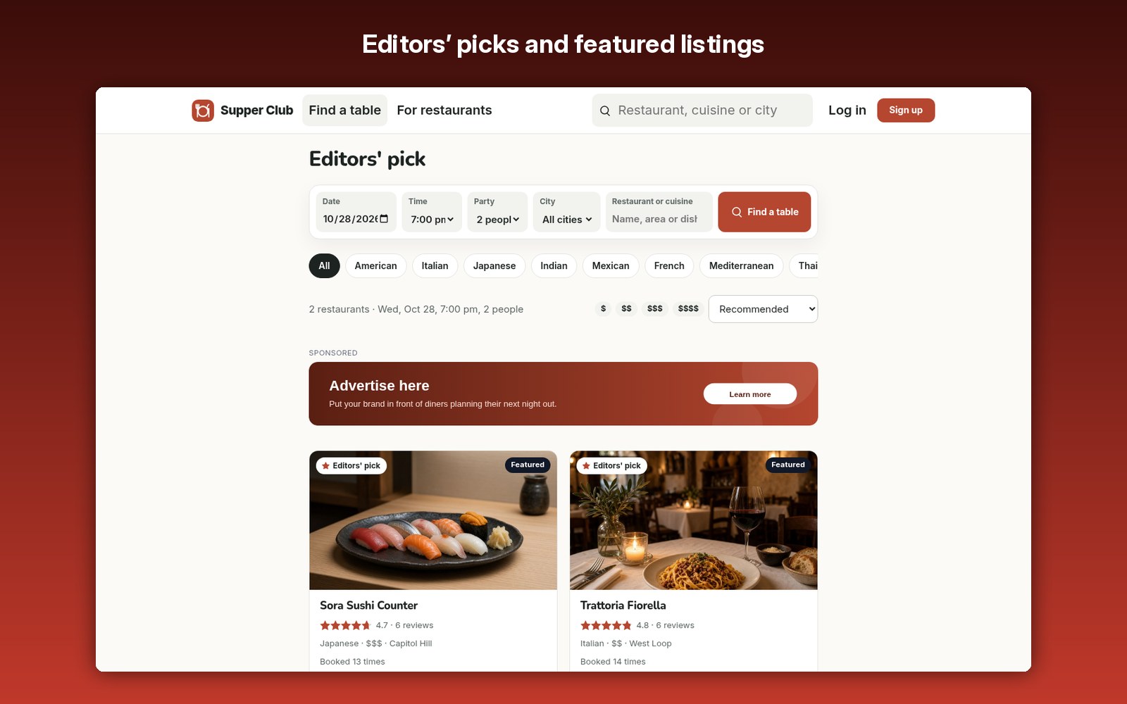 Editors’ picks and featured listings