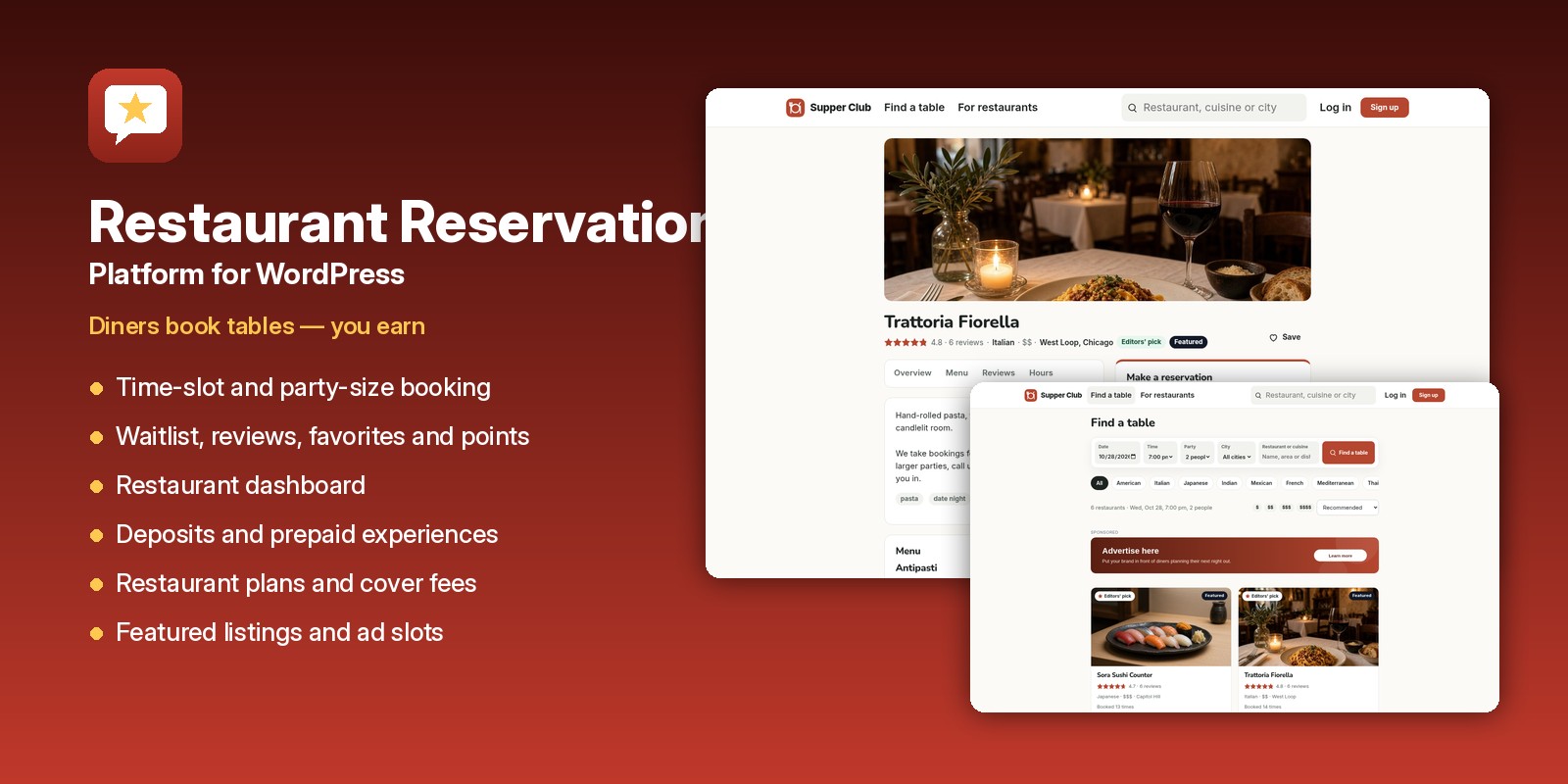 Restaurant reservation platform for WordPress