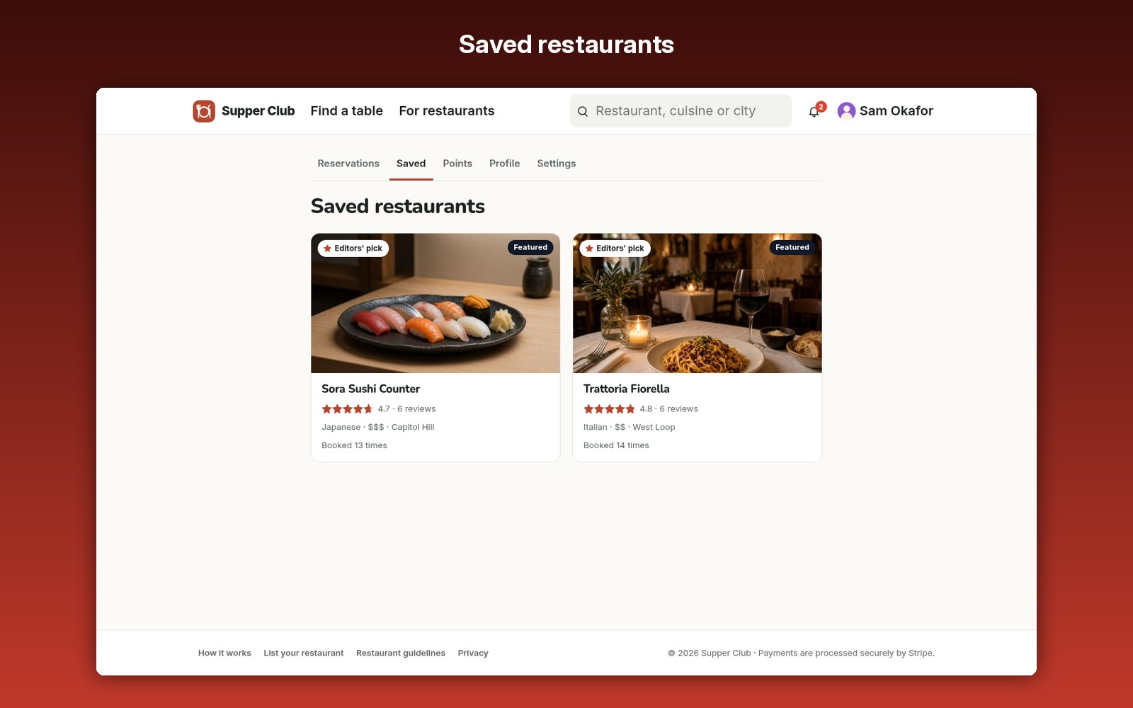 Saved restaurants