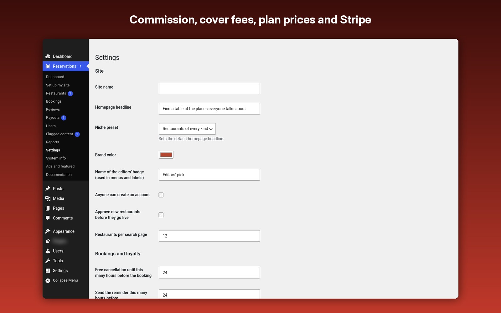 Commission, cover fees, plan prices and Stripe