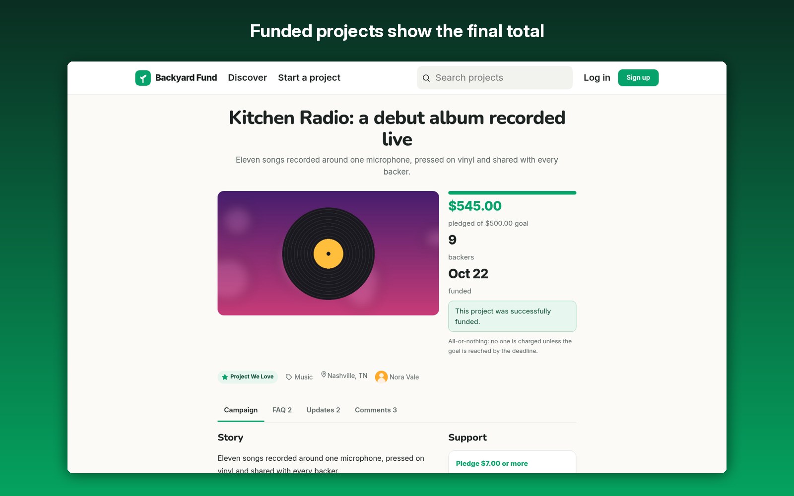 Funded projects show the final total