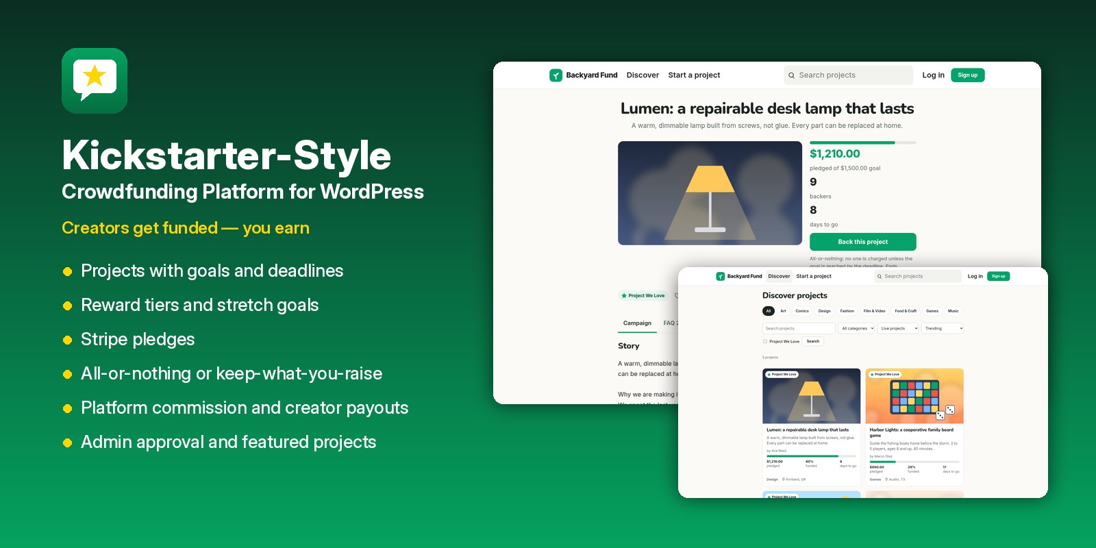 rewards-based crowdfunding platform for WordPress