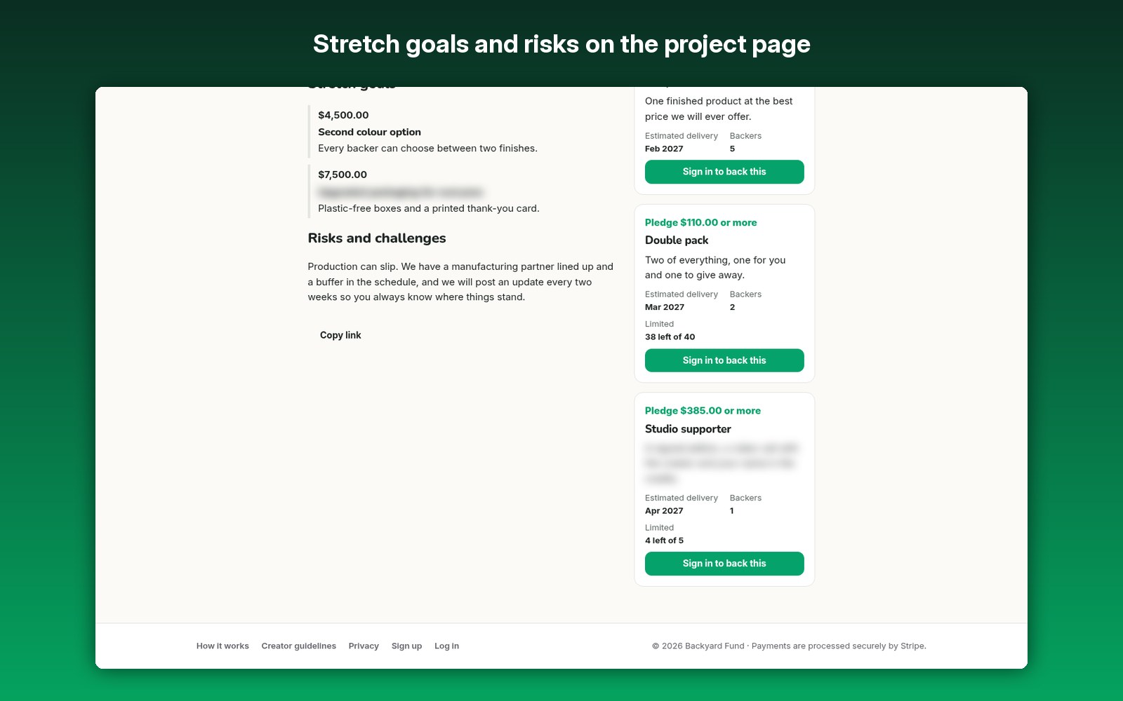 Stretch goals and risks on the project page