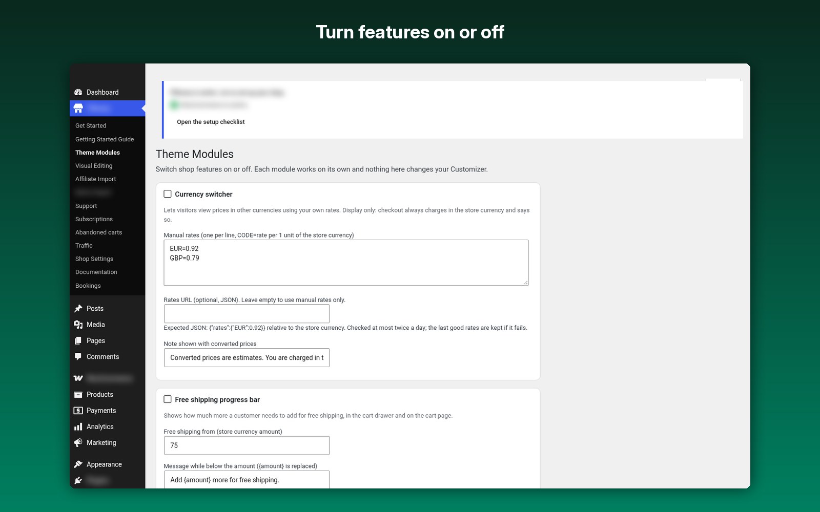 Turn features on or off