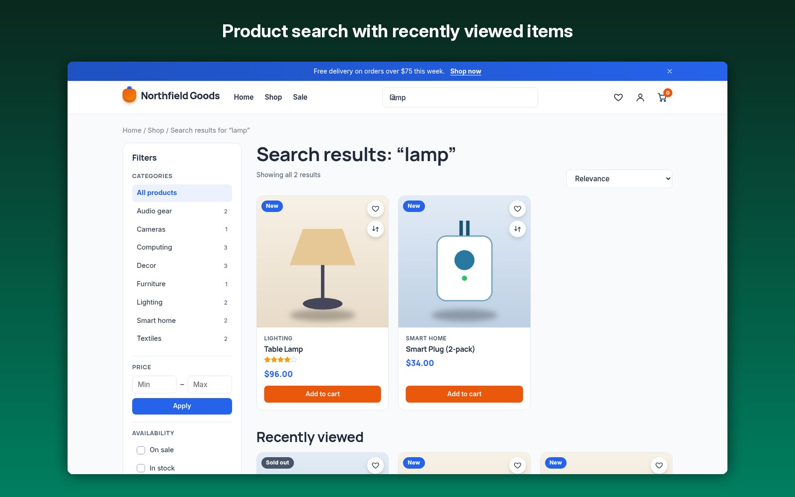 Product search with recently viewed items