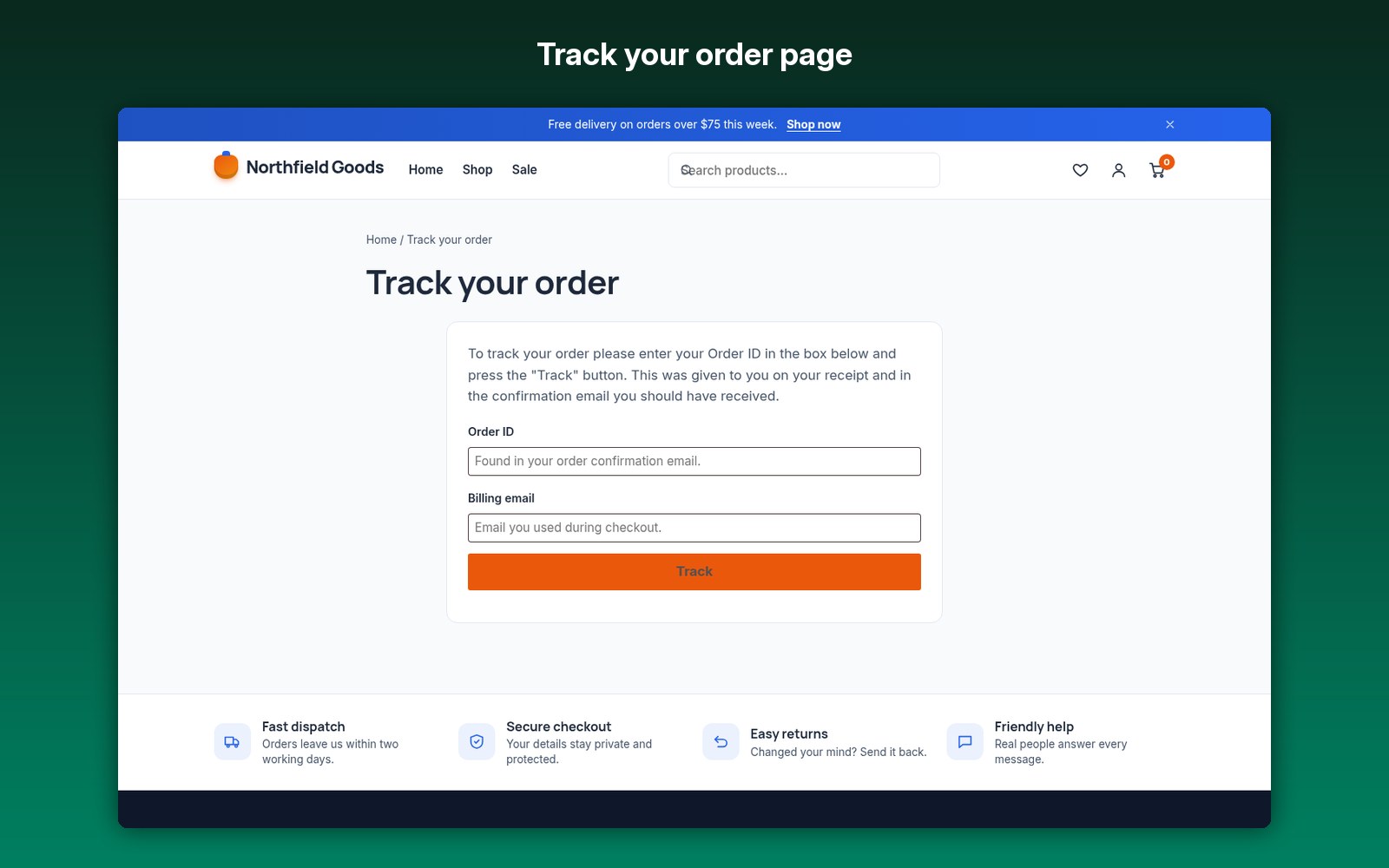 Track your order page