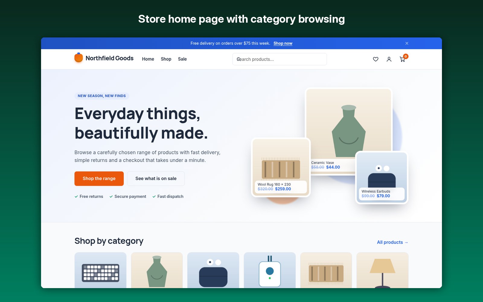 Store home page with category browsing