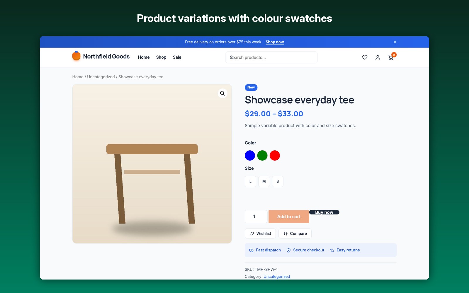 Product variations with colour swatches