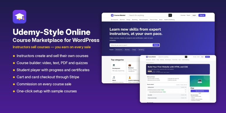 Udemy-Style Online Course Marketplace for WordPress – Run Your Own Course Business