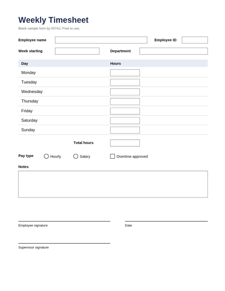 First page of Weekly Timesheet