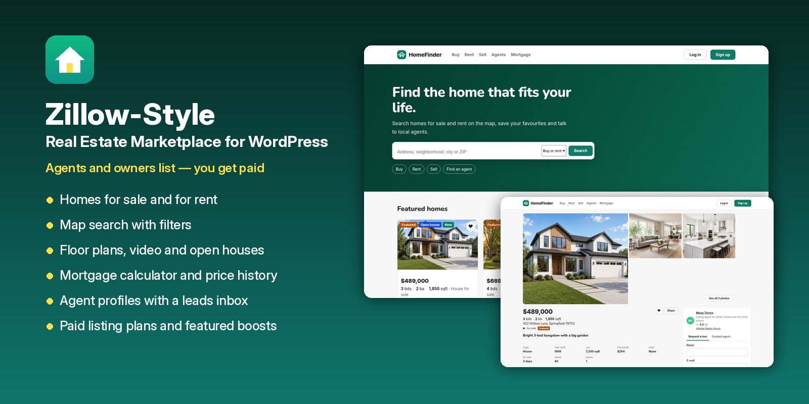 Zillow-style real estate marketplace for WordPress